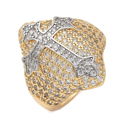 Brass Micro Pave Clear Cubic Zirconia Cuff Finger Rings for Women RJEW-U033-04G-1