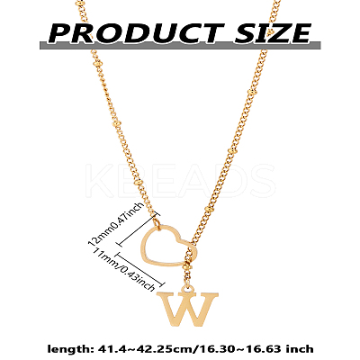 1Pc Letter & Heart Stainless Steel Lariat Necklaces for Women NJEW-LP0002-87G-W-1
