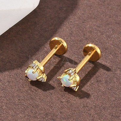 304 Stainless Steel Synthetic Opal Stud Earrings EJEW-B143-01G-06-1