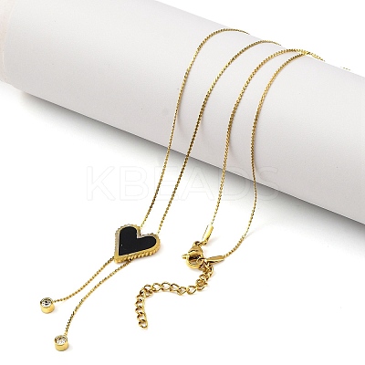 PVD Vacuum Plating 304 Stainless Steel Enamel Heart Pendant Necklaces NJEW-C063-03G-1