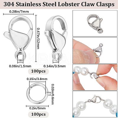 100Pcs 304 Stainless Steel Lobster Claw Clasps DIY-BBC0001-56A-1