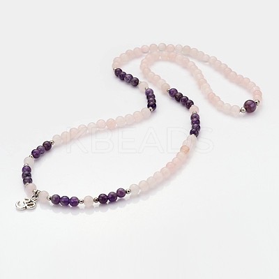Personalized Dual-use Round Gemstone Beads 4-Layer Stretch Wrap Bracelets/Necklaces BJEW-JB01906-01-1