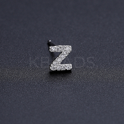 Platinum Brass Micro Pave Cubic Zirconia Stud Earrings XI6969-26-1