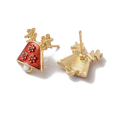 Christmas Bell Alloy Enamel Stud Earrings for Women X-EJEW-E284-08LG-1