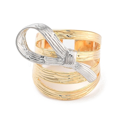 Brass Bowknot Wide Open Cuff Ring for Women RJEW-C102-22GP-1