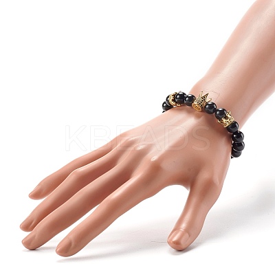 Natural Black Stone Round Beads Stretch Bracelets BJEW-JB06606-04-1