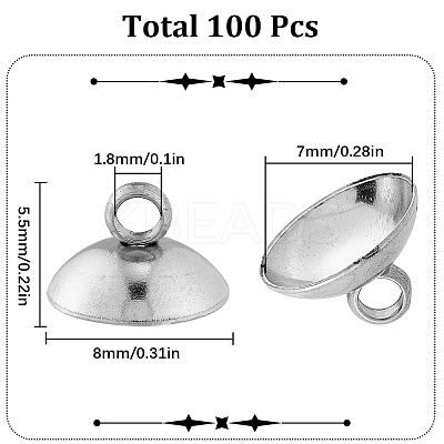 100Pcs 304 Stainless Steel Bead Cap Pendant Bails STAS-SC0005-92-1