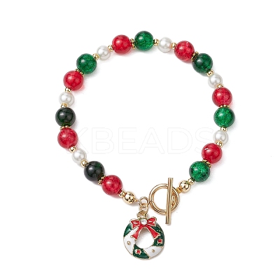 Christmas Theme Glass Beaded Bracelets BJEW-JB10940-1