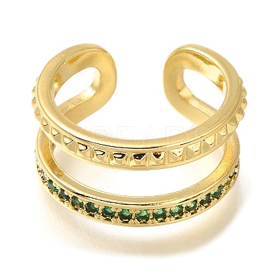 Rack Plating Brass Micro Pave Cubic Zirconia Open Cuff Rings for Women RJEW-M022-11G-1