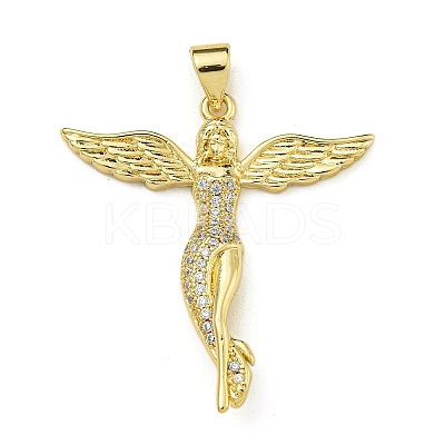 Rack Plating Brass Micro Pave Clear Cubic Zirconia Pendants KK-Z067-12G-1