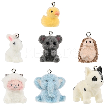 5Pcs Flocky Resin Pendants FIND-YW0009-13-1