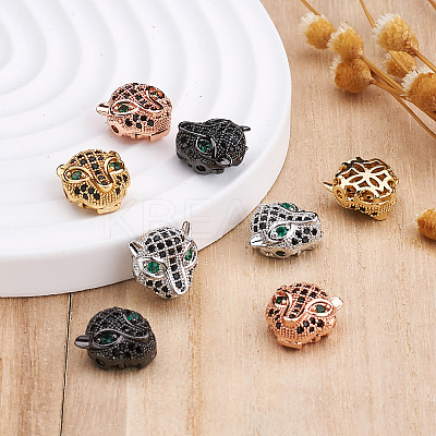 8Pcs 4 Colors Brass Micro Pave Black & Green Cubic Zirconia KK-KS0001-19-1