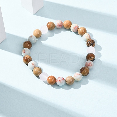 Natural Shoushan Stone & Picture Jasper & Glass Beads Stretch Bracelets for Women Men BJEW-P398-01A-1