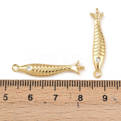 Brass Pave Cubic Zirconia Fish Connector Charms KK-L255-11G-1