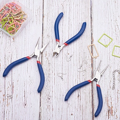Set of 3 Jewelry Making Supplies Craft DIY Pliers Tool Set Flat Nosed Round Nosed Wire Cutter Pliers Blue TOOL-YW0001-07-1