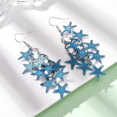 430 Stainless Steel Starfish Dangle Earrings EJEW-A137-11P-02-1