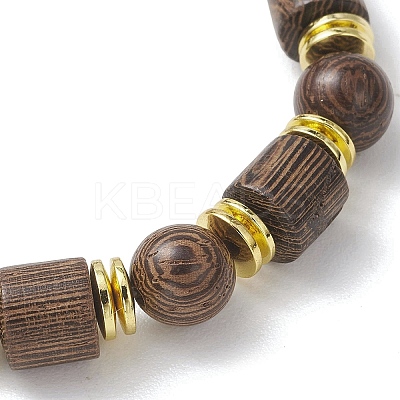 Natural Wenge Wood & Non-magnetic Synthetic Hematite Beads Stretch Bracelets for Women Men BJEW-JB13386-1