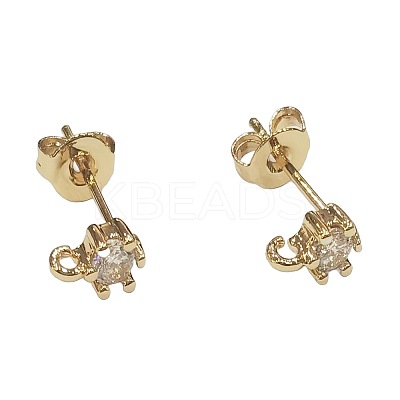 Brass Micro Pave Clear Cubic Zirconia Stud Earring Findings LS-ZIRC-L098-042G-1