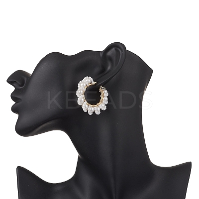 Glass Flower Hoop Earrings EJEW-TA00733-1