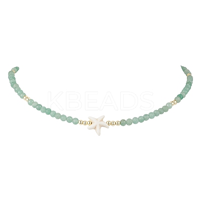 Summer Beach Natural Green Aventurine Round Beaded Necklaces NJEW-JN05262-05-1
