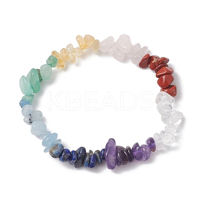 Chakra Natural Rose Quartz & Quartz Crystal & Red Jasper & Green Aventurine & Lapis Lazuli & Amethyst Chip Beaded Stretch Bracelets BJEW-JB10777-02-1