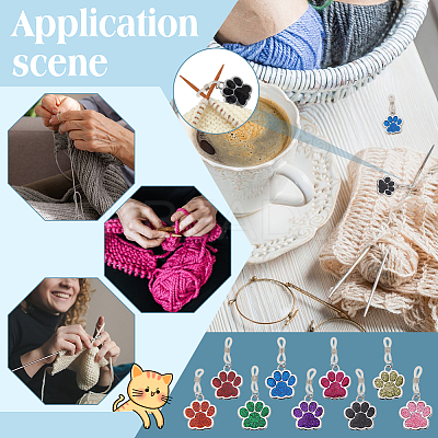 Glitter Powder Dog Paw Print Knitting Tool Alloy Needle Cap HJEW-NB00141-1