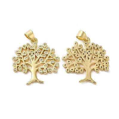 Rack Plating Brass Pave Cubic Zirconia Pendants KK-O142-34G-1