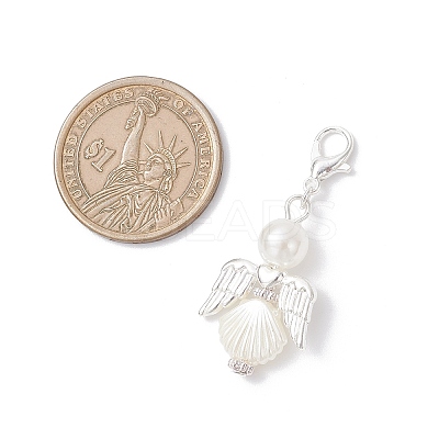 Angel Alloy & ABS Imitation Pearl Pendants Decorations HJEW-JM04080-1