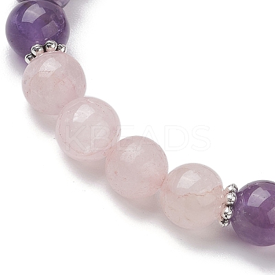 8mm Round Natural Rose Quartz & Amethyst Beaded Stretch Bracelets for Women Men BJEW-JB10533-01-1