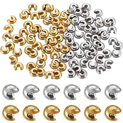 200Pcs 2 Colors Brass Crimp Beads Covers KK-SP0001-88-1