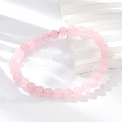 Natural Rose Quartz Bead Stretch Bracelets BJEW-K212-A-045-1