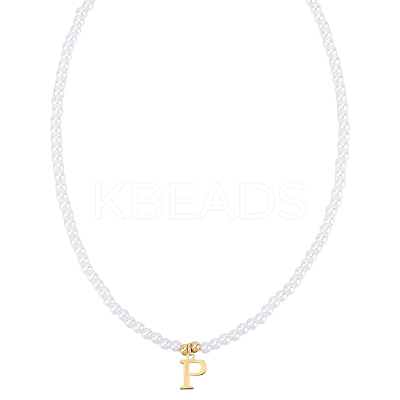 Imitation Pearl with Stainless Steel Pendants Necklaces NJEW-LP0001-51P-G-1