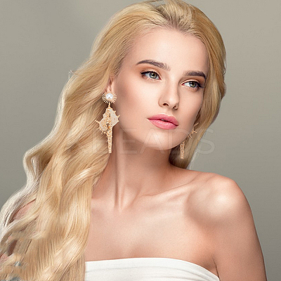 3 Pairs 3 Colors Golden Alloy Sun with Shell Shape Dangle Stud Earrings EJEW-AN0004-40-1