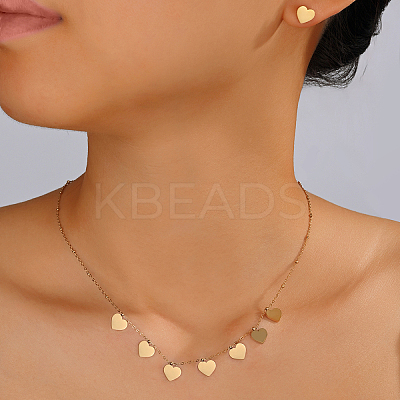 Fashionable 18K Gold Plated 201 Stainless Steel Heart Pendant Necklace & Stud Earrings Set for Women SP8786-1