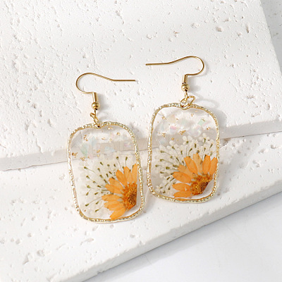Resin & Dried Flower Rectangle Dangle Earrings FS-WG21EF9-02-1