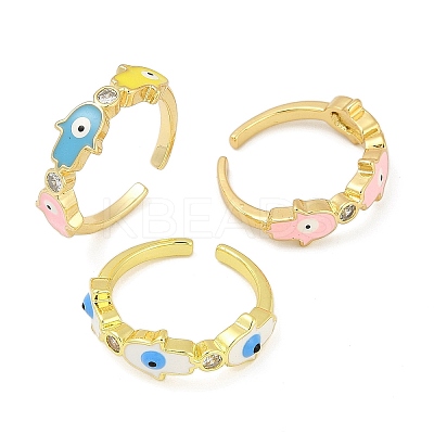 Brass Micro Pave Clear Cubic Zirconia Enamel Cuff Rings for Women RJEW-L113-038G-1