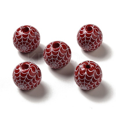 Halloween Printed Spider Webs Colored Wood European Beads LS-WOOD-K007-04E-1
