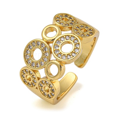 Round Brass Micro Pave Cubic Zirconia Wide Open Cuff Rings for Women RJEW-Z050-20G-1