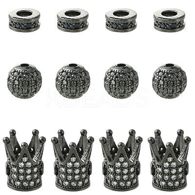 12Pcs 3 Styles Brass Micro Pave Cubic Zirconia Beads ZIRC-YW0001-31B-1