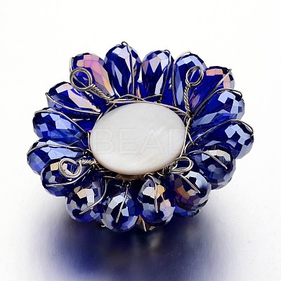 Faceted Glass Flower Big Pendants GLAA-I032-01-1