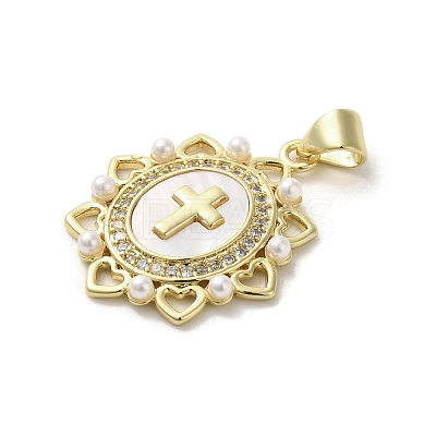 Brass Pave Shell Pendants KK-I708-17F-G-1