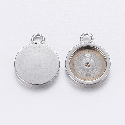 Tarnish Resistant 201 Stainless Steel Pendant Cabochon Settings STAS-P198-17-12mm-1