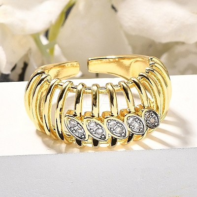 Brass Micro Pave Clear Cubic Zirconia Cuff Rings RJEW-U035-09GP-1