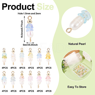 48Pcs 12 Styles Acrylic & Natural Pearl Flower Connector Charms PALLOY-CW00008-1