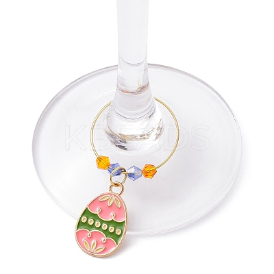 Easter Egg Alloy Enamel Wine Glass Charms AJEW-JO00204-01-1
