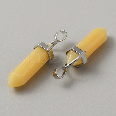 Natural Dyed White Jade Double Terminal Pointed Pendants G-WH0016-37C-1