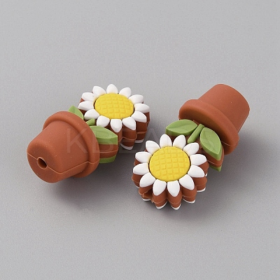 Sunflower Flowerpot Food Grade Eco-Friendly Silicone Beads SIL-TAC0002-20E-1