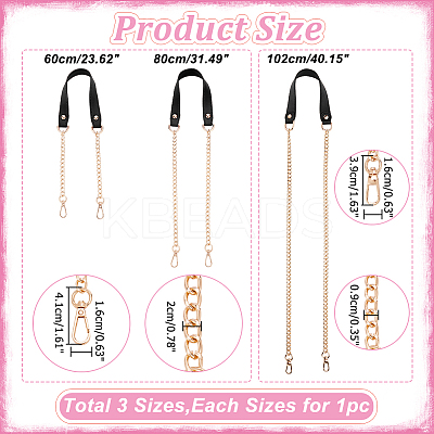 3Pcs 3 Style PU Leather Curb Chain Bag Straps FIND-WR0010-42B-1