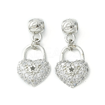 Rack Plating Eco-Friendly Brass Micro Pave Clear Cubic Zirconia European Dangle Charms KK-K330-46P-1