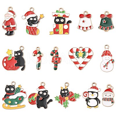 30Pcs 15 Styles Christmas Alloy Enamel Pendants XMAS-FS0001-01-1
